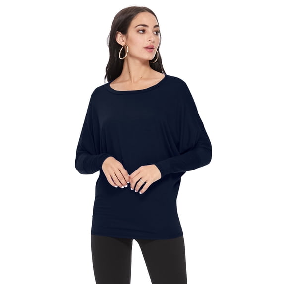 Women's Dolman Sleeve Knit Tunic Top Solid Long Sleeve Draped Loose Fit Pullover