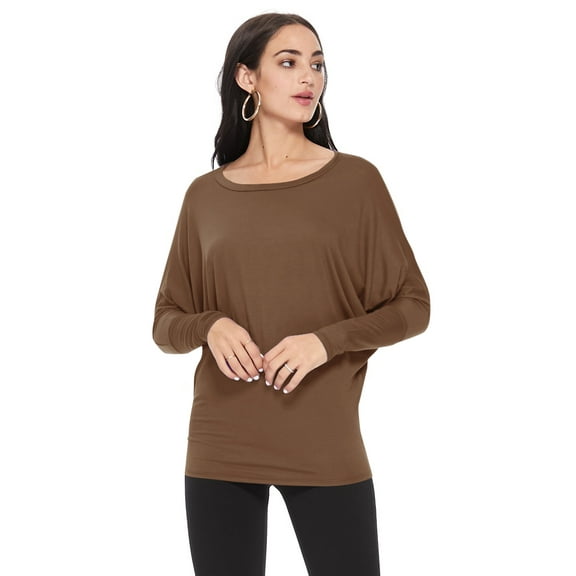 Women's Solid Long Sleeve Dolman Draped Loose Fit Knit Tunic Top Made in USA S-3XL