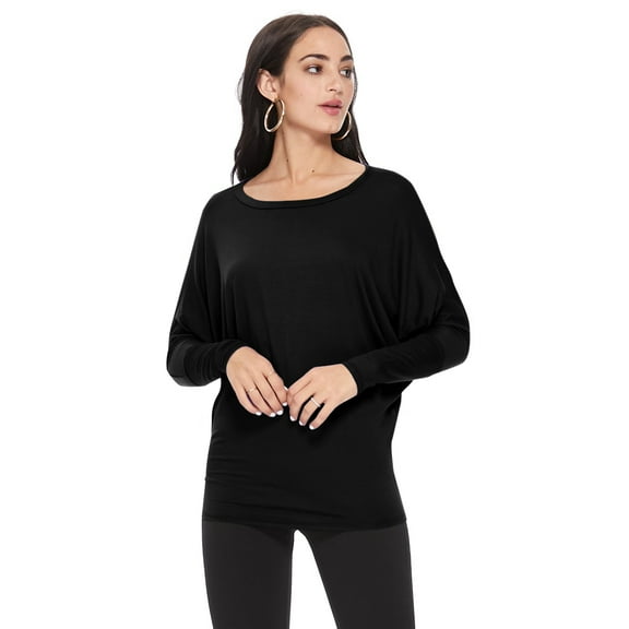 Women's Solid Long Sleeve Dolman Draped Loose Fit Knit Tunic Top Made in USA S-3XL