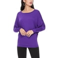 thumbnail image 1 of Women's Solid Long Sleeve Jersey Dolman Style Boat Neck Casual Tee Top S-3XL, 1 of 3