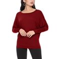 thumbnail image 1 of Women's Solid Long Sleeve Jersey Dolman Style Boat Neck Casual Tee Top S-3XL, 1 of 3