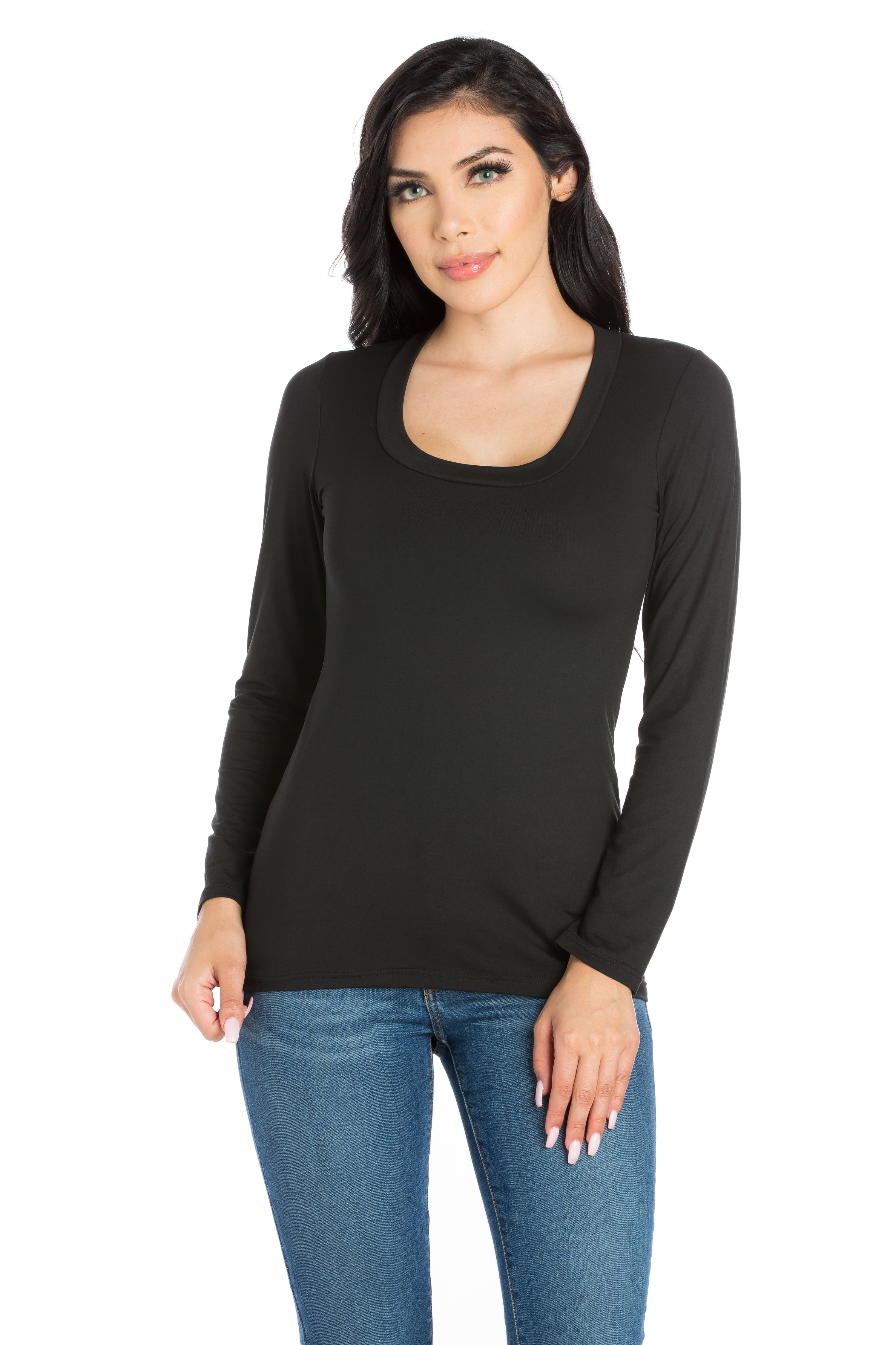 Women's Solid Long Sleeve Scoop Neck Top