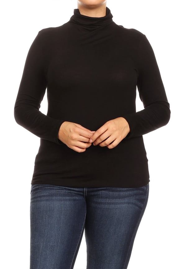 Women's Solid Long Sleeve Turtleneck Lightweight Pullover Plus Size Top Sweater