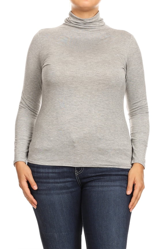 Women's Solid Long Sleeve Turtleneck Lightweight Pullover Plus Size Top Sweater