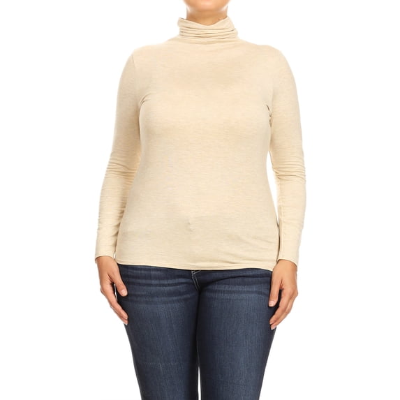 Women's Solid Long Sleeve Turtleneck Lightweight Pullover Plus Size Top Sweater