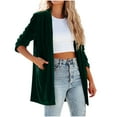 thumbnail image 1 of Women's Solid Long Sleeve Velvet Jacket Open Front Cardigan Coat Outerwear with Pockets Dark Green XL, 1 of 9