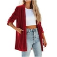 thumbnail image 1 of Women's Solid Long Sleeve Velvet Jacket Open Front Cardigan Coat Outerwear with Pockets Wine Red XL, 1 of 6