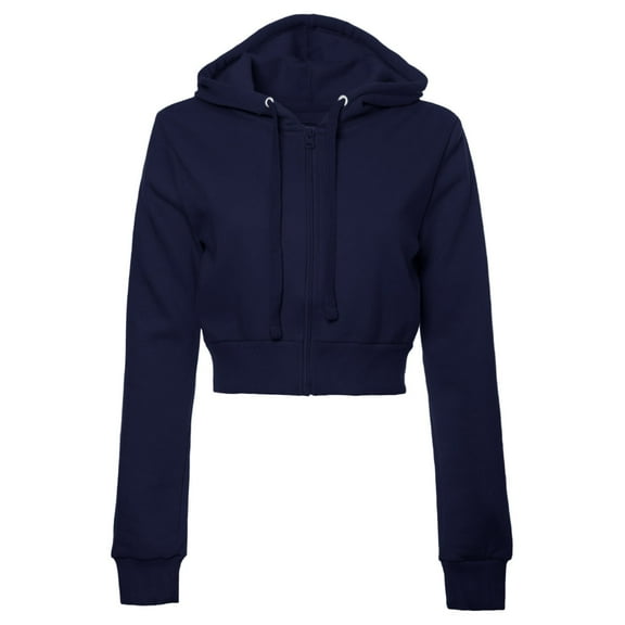 Women's Solid Long Sleeve Zip-Up Crop Hoodie Jacket – Lightweight Casual Hooded Sweatshirt for Teen Girls