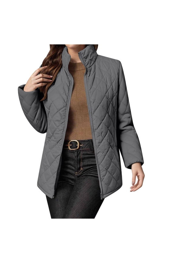 Women's Solid Long Sleeved Standing Collar Pocket Long Jacket