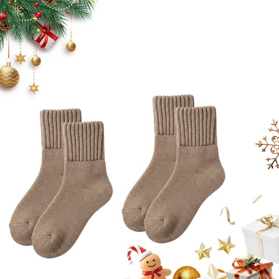 Women's Solid Mid Calf Socks, 2026 New Cozy Soft Comfy Warm Thick Cute Knit Crew Socks Multipack for Fall and Winter (Khaki 2Pcs)