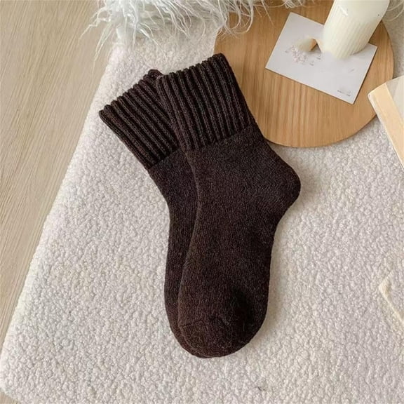 Women's Solid Mid-calf Socks, Ladies Cozy Casual Retro Soft Comfy Warm Thick Cute Knit Crew Socks Coffee Free