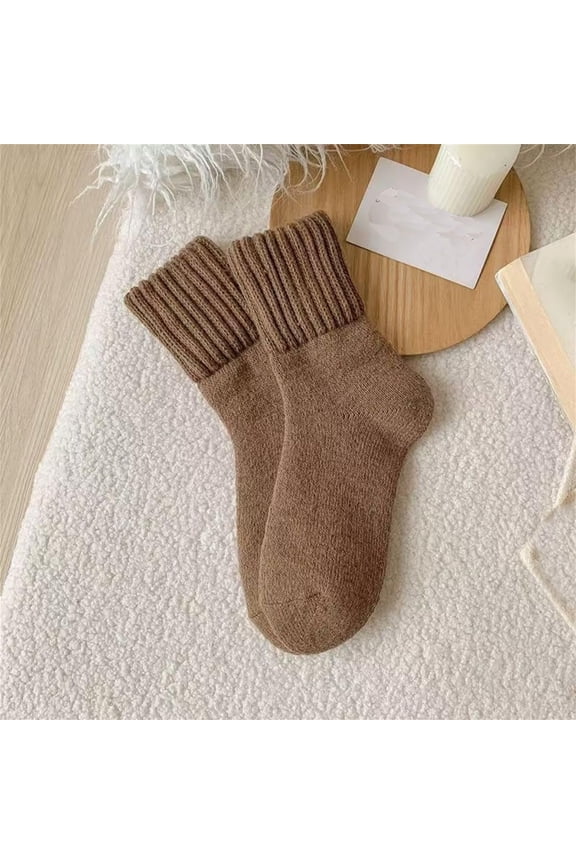 Women's Solid Mid-calf Socks, Ladies Cozy Casual Retro Soft Comfy Warm Thick Cute Knit Crew Socks Light Brown Free