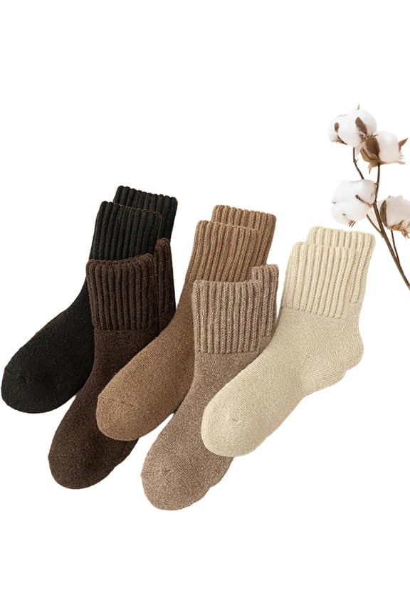 Women's Solid Mid-calf Socks for Fall and Winter, 5-Pack Thick Warm Boot Socks, Soft Cotton Wool Blend Crew Socks for Cold Weather
