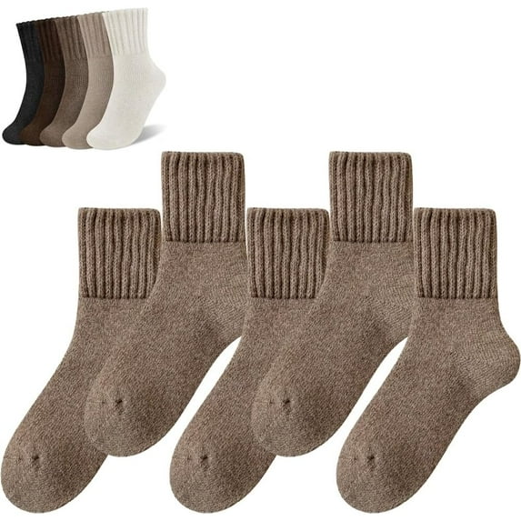 Women's Solid Mid-calf Socks for Fall and Winter,5 Pairs Cozy Fall Socks for Women, Winter Soft Thermal Cotton Knit Socks
