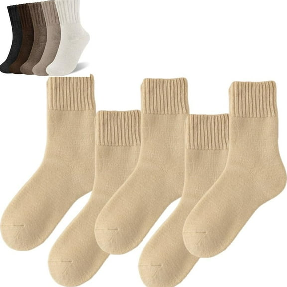 Women's Solid Mid-calf Socks for Fall and Winter,5 Pairs Cozy Fall Socks for Women, Winter Soft Thermal Cotton Knit Socks