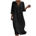thumbnail image 1 of Women's Solid Midi Dress, Cowl Neck 3/4 Sleeve Button Detail Loose Casual Dress with Side Pockets for Summer Daily Outfits Black XXL(XXL), 1 of 6