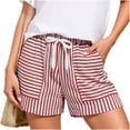 thumbnail image 1 of Women's Solid Multi-Pocket Cargo Shorts with Striped Drawstring Elastic Waist, 1 of 5
