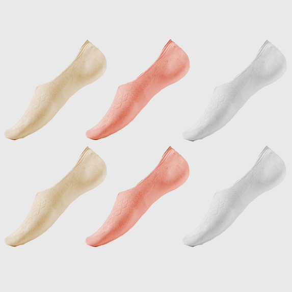 Women's Solid No Show Socks Non Slip Cotton 6Pk- Beige Pink White