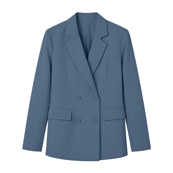 Women's Solid Open Front Blazer Jacket Long Sleeve Lapel Collar Button Work Suit Coat with Pockets for office Business Casual Wear Navy