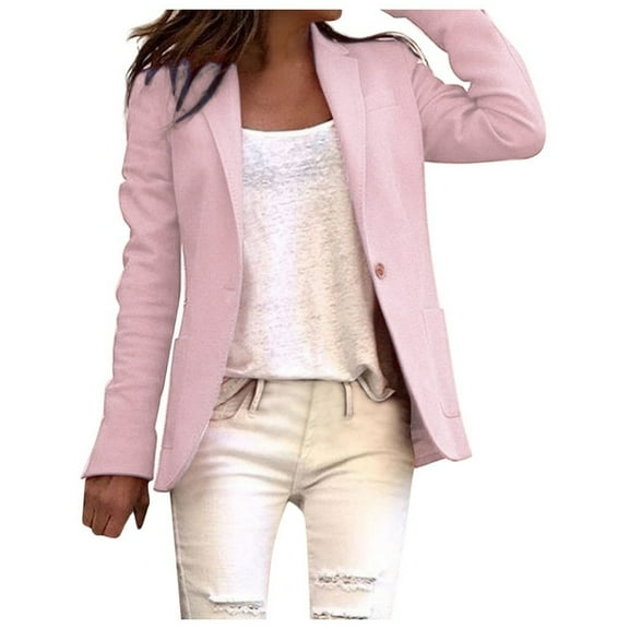 Women's Solid Open Front Cardigan Formal Long Sleeve Coat for Fall and Winter , Pocket Design Blazer for Office and Casual,Pink,S