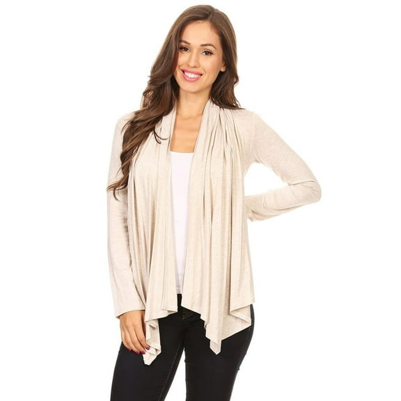 Women's Solid Open Front Long Sleeve Lightweight Soft Basic Sweater Cardigan