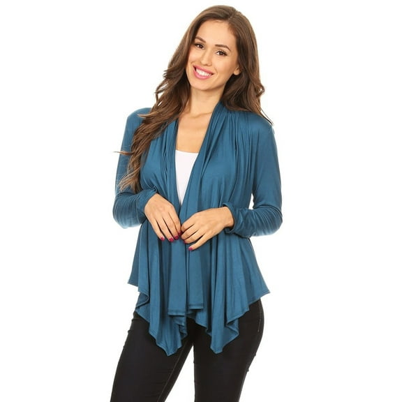 Women's Solid Open Front Long Sleeve Lightweight Soft Basic Sweater Cardigan