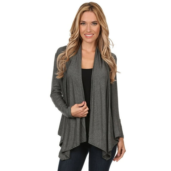 Women's Solid Open Front Long Sleeve Lightweight Soft Basic Sweater Cardigan