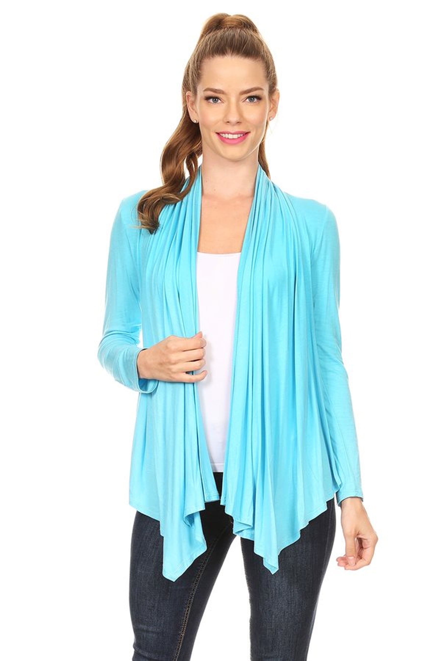 Women's Solid Open Front Long Sleeve Lightweight Soft Basic Sweater ...
