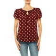 thumbnail image 1 of Women's Solid Overlapping Short Sleeve Top with Front Keyhole and Ruffle Accent, 1 of 5