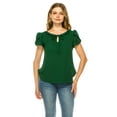 thumbnail image 1 of Women's Solid Overlapping Short Sleeve Top with Front Keyhole and Ruffle Accent, 1 of 5