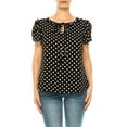 thumbnail image 1 of Women's Solid Overlapping Short Sleeve Top with Front Keyhole and Ruffle Accent, 1 of 5