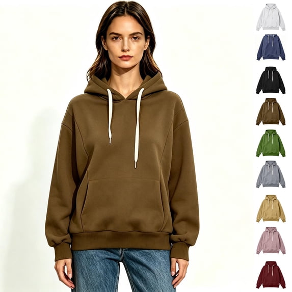 Women's Solid Oversized Drawstring Pullover Hoodie, Fleece Loose Fit Kangaroo Pocket Hooded Sweatshirt, Size S-2XL