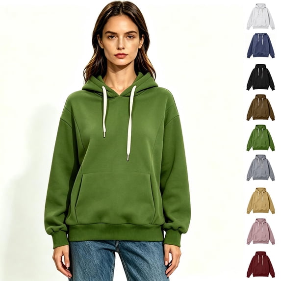 Women's Solid Oversized Drawstring Pullover Hoodie, Fleece Loose Fit Kangaroo Pocket Hooded Sweatshirt, Size S-2XL