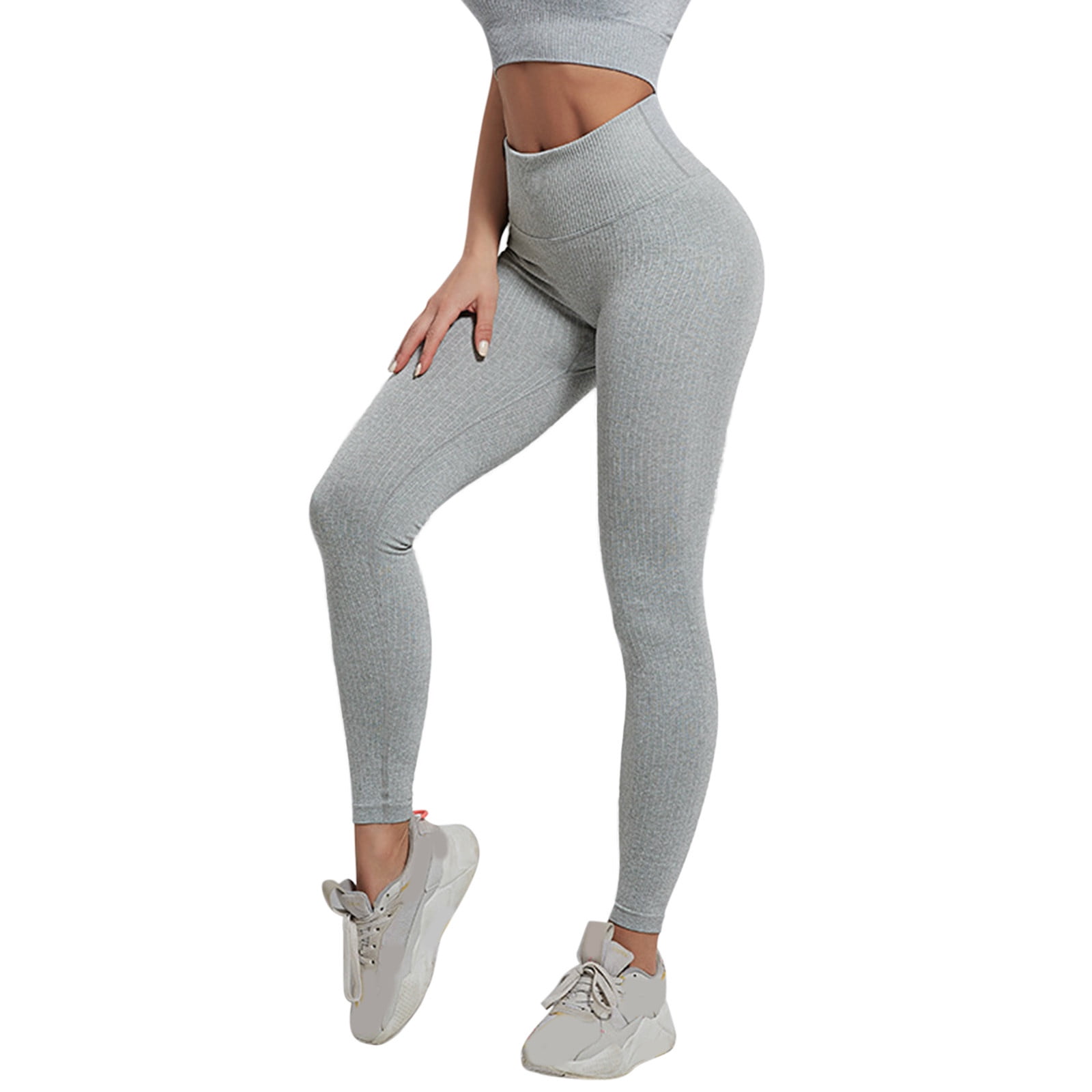 Women's Solid Pant Workout Leggings High Waist Pant Yoga Elastic Fashion  Pants Yoga Pants Open Leg Yoga Pants 33 Inseam 