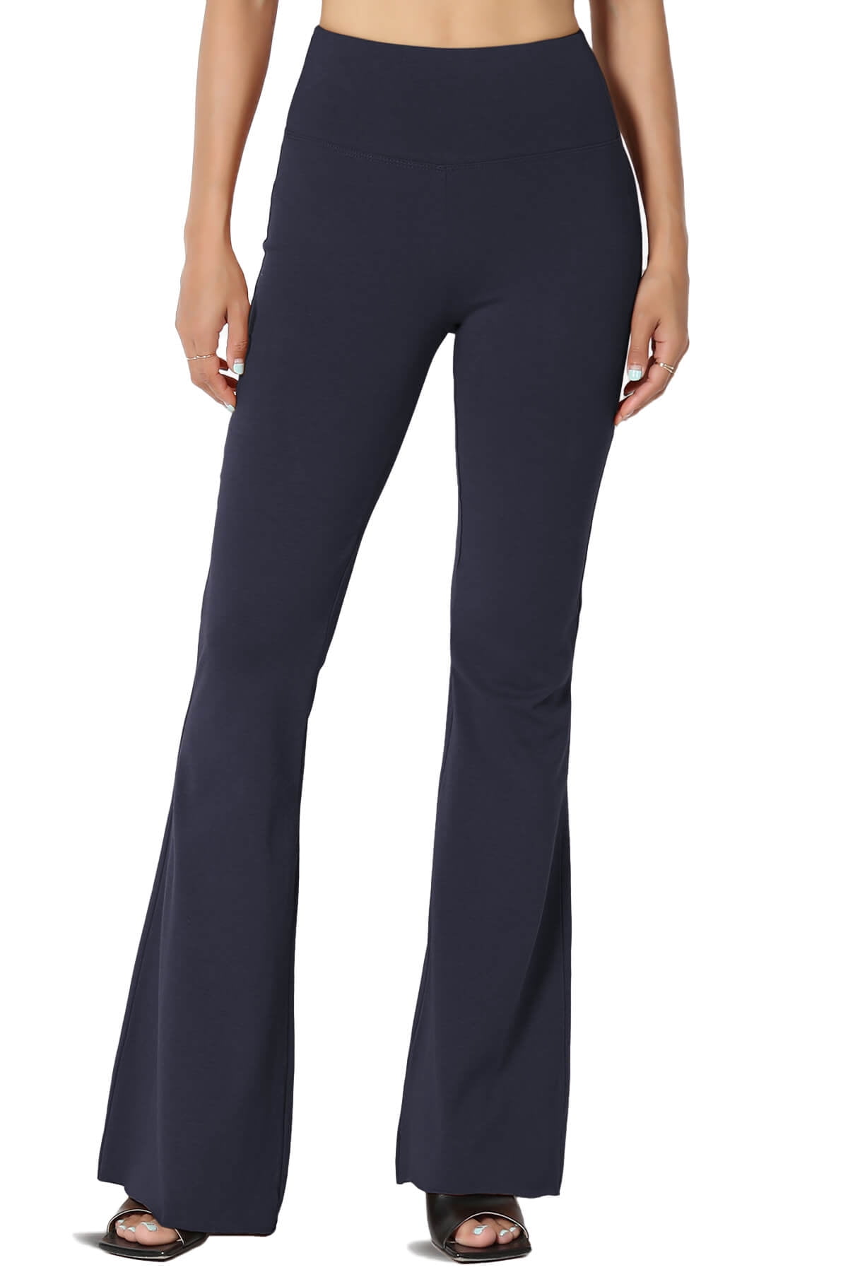 Women's Solid Plain High Rise Flared Comfy Trouser Stretch Cotton Yoga