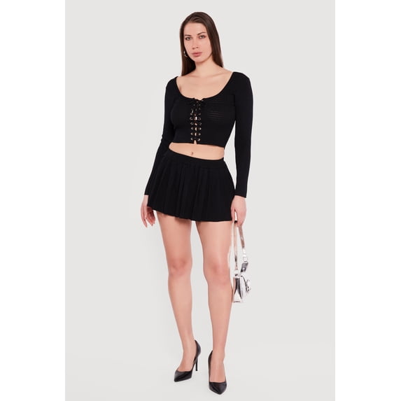 Women's Solid Pleated Mini Skirt