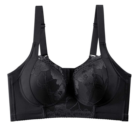Women's Solid Plus Size Row Hook Bra Push Up Side Smoothing Anti Sagging Underwire Full Coverage Brassiere Black S(S)