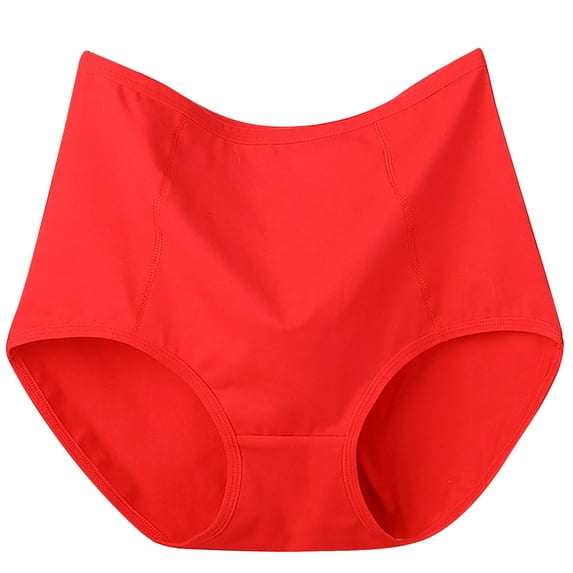 Women's Solid Plus Size Underwear High Waist Leak Proof Cotton Crotch Shorts Underwear Panties Women Brief Underwear Cotton Red 3XL