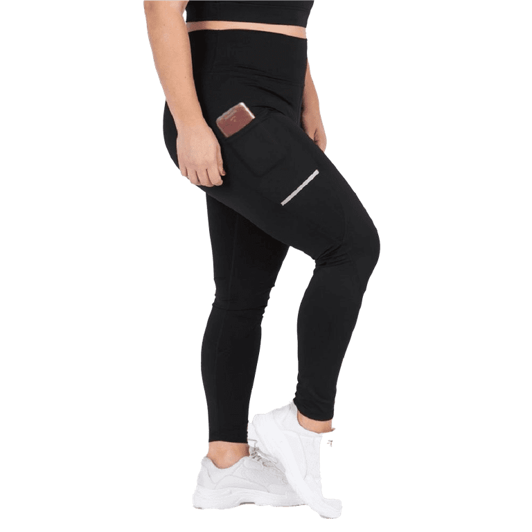 Women's Solid Pocket Activewear Leggings - Reflective Stripes , Plus Size  2XL