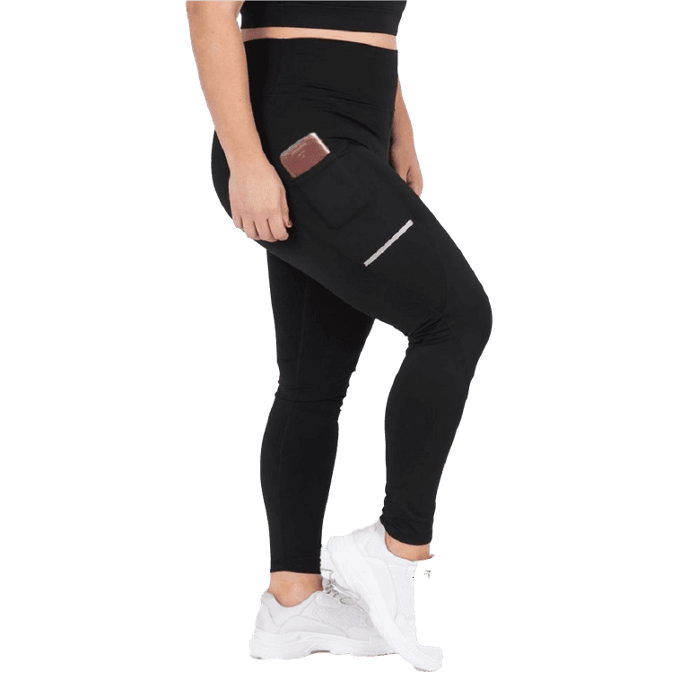 Women s Solid Pocket Activewear Leggings Reflective Stripes Plus Size 3XL
