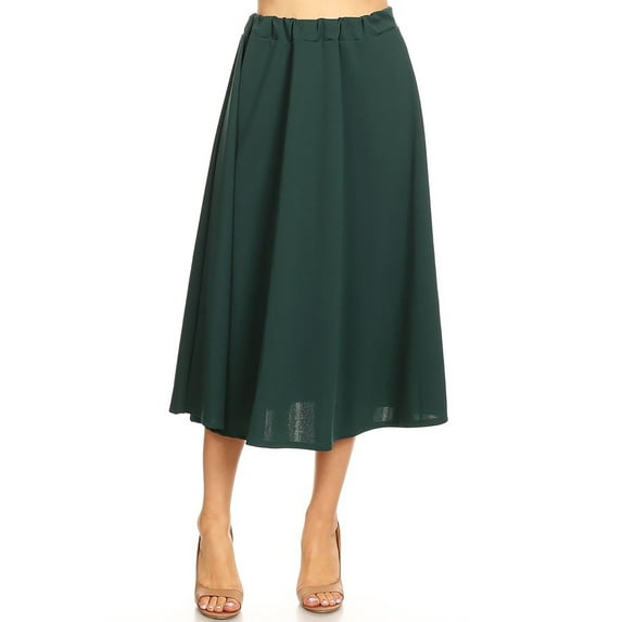 Women's Solid Print Casual Comfy Elastic A-line Knee Midi Skirt
