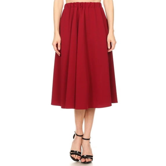 Women's Solid Print Casual Comfy Elastic A-line Knee Midi Skirt