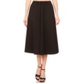 thumbnail image 1 of Women's Solid Print Casual Comfy Elastic A-line Knee Midi Skirt, 1 of 3
