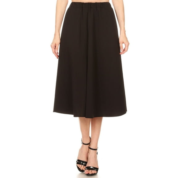 Women's Solid Print Casual Comfy Elastic A-line Knee Midi Skirt