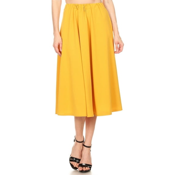 new moa women's casual solid knit high waist elastic band pleated skirt/made in usa