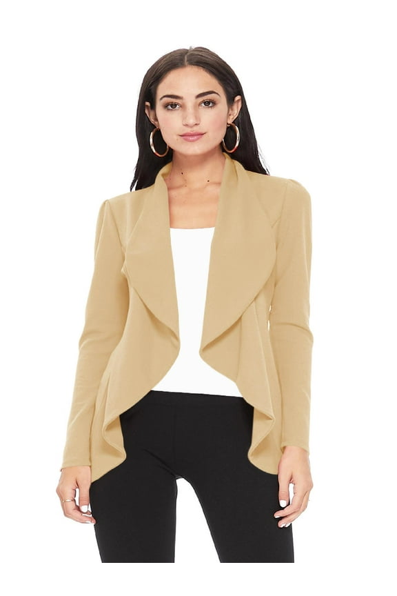 Women's Solid Print Casual Long Sleeves Stretch Open Front Blazer Jacket S-3XL