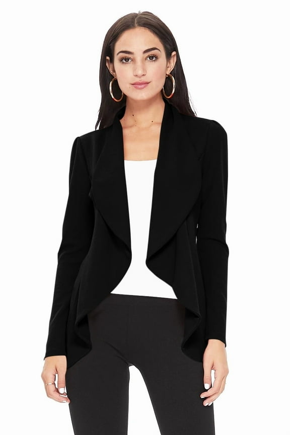 Women's Elegant Solid Stretch Open Front Long Sleeve Blazer Jacket