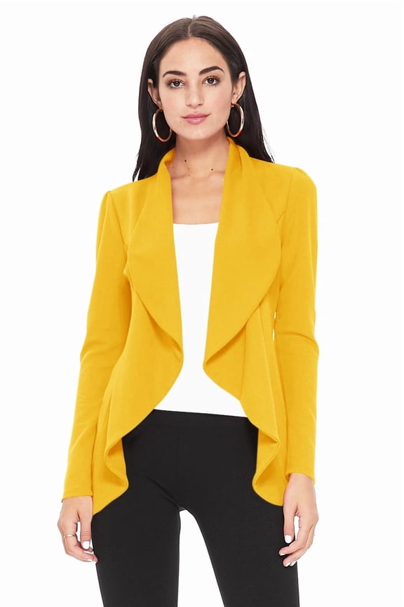 Women's Elegant Solid Stretch Open Front Long Sleeve Blazer Jacket