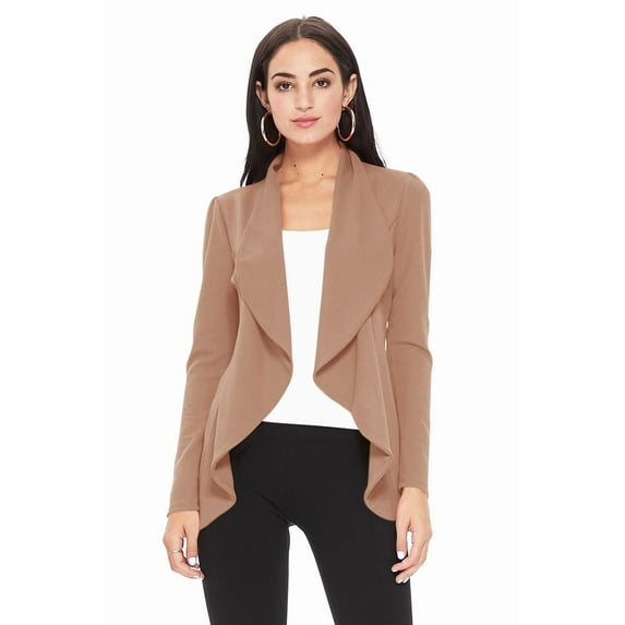 Women's Elegant Solid Stretch Open Front Long Sleeve Blazer Jacket