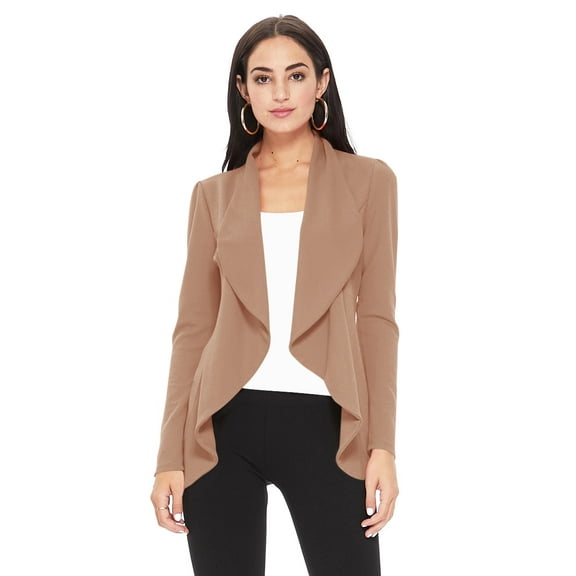 Women's Elegant Solid Stretch Open Front Long Sleeve Blazer Jacket
